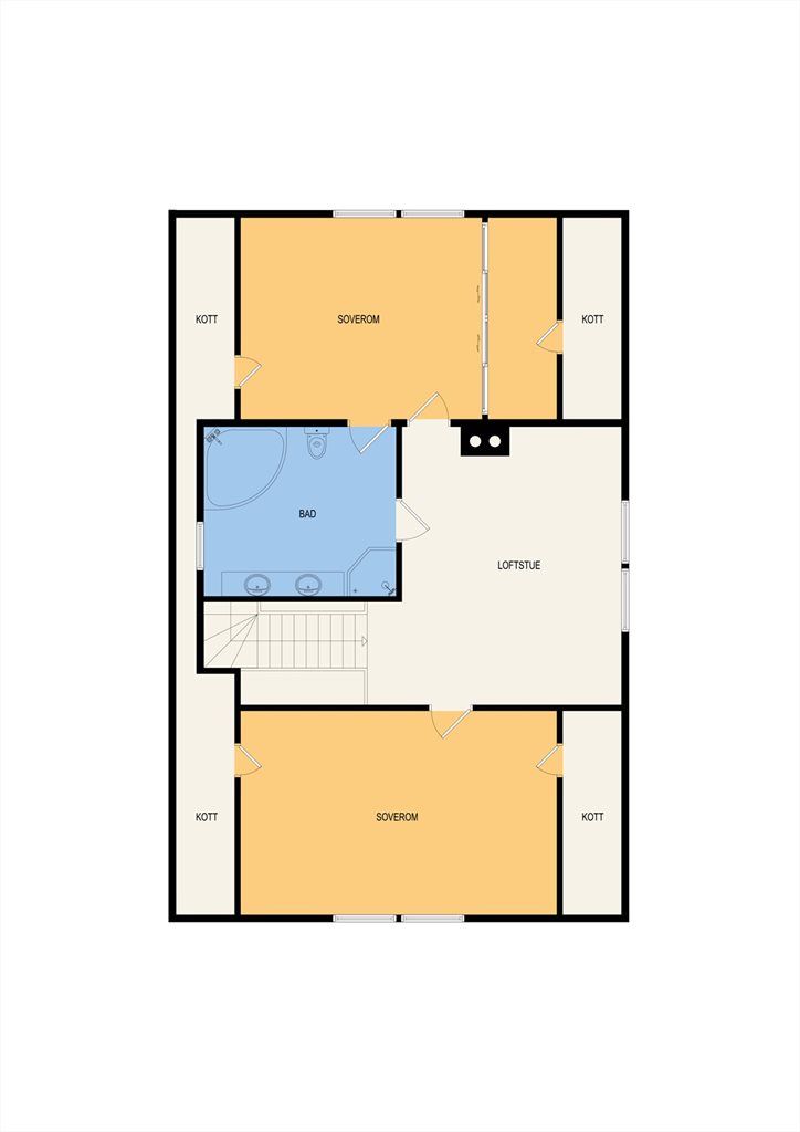 Gjennomtenkt planløsning av 2 etg. med loftstue, bad og to soverom